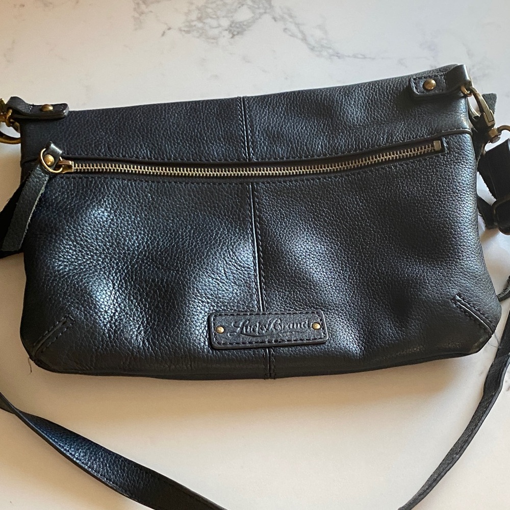 Lucky Brand Black Leather Crossbody Bag with Brass Hardware - Picture 2 of 2